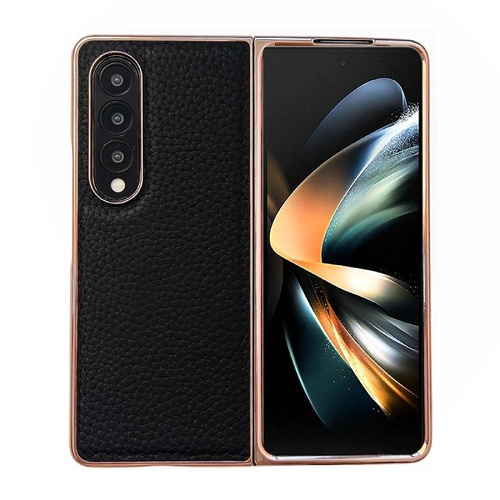 Star Series Nano Electroplating Pu Case for Samsung Galaxy z Fold 4 - Black - Main Image
