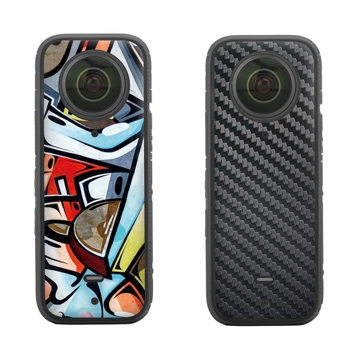 Protective Film Stickers for Dji Insta360 X3 Panoramic Camera - Graffiti + Carbon Pattern Black - Main Image