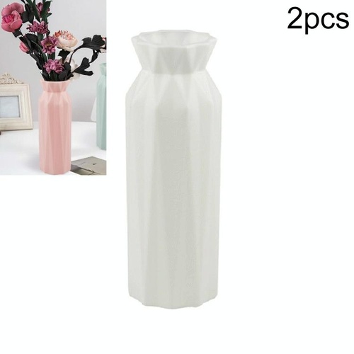 2-pack Plastic Round Vases - Simple Anti-fall Home Decor Ornaments - White - Main Image