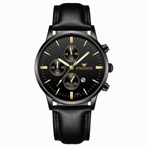 Men Three-eye Luminous Quartz Watch - Black / Gold - Main Image