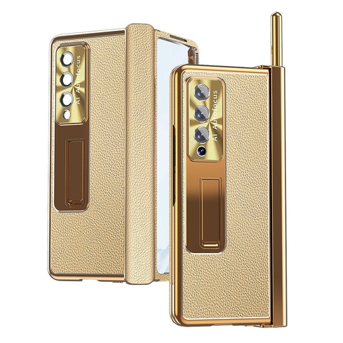Shockproof Magnetic Litchi Pattern Phone Case for Samsung Galaxy z Fold 4 - Gold - Main Image