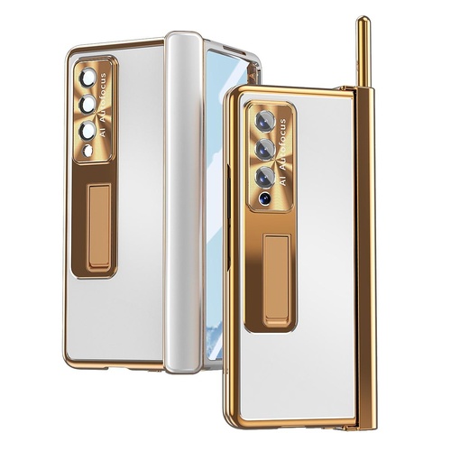 Shockproof Aluminum Double Hinge Case for Samsung Galaxy z Fold 4 - Silver Gold - Main Image