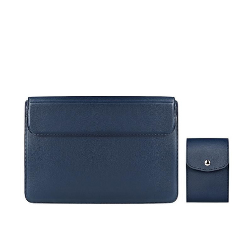 Leather Laptop Liner Bag - 14.1-15.4 Inches with Stand Function - Sapphire Blue With Bag - Main Image