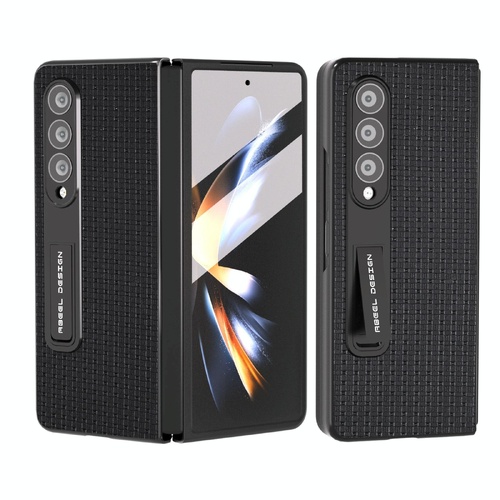Premium Leather Phone Case with Holder for Samsung Galaxy z Fold 4 / 5g - Luxury Design - Black - Main Image