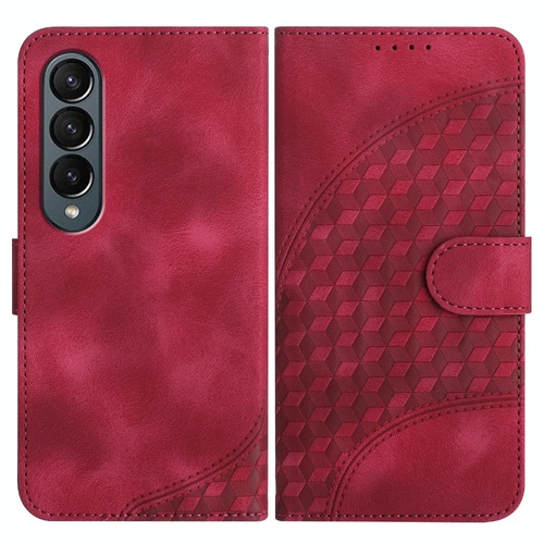 Embossed Elephant Head Phone Case for Samsung Galaxy z Fold 4 5g with Lanyard - Rose Red - Main Image