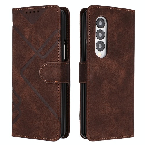 Smooth Leather Phone Case for Samsung Galaxy z Fold 4 - Line Pattern - Coffee - Main Image