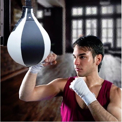Adult Hanging Speed Ball For Boxing Fitness - Free Punching Bag - Pear Shape Black & White - Main Image