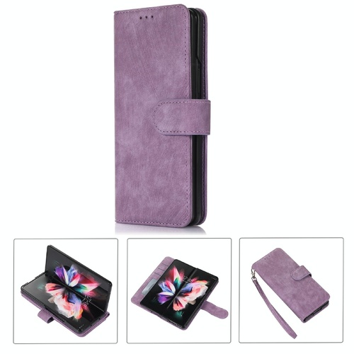 Samsung Galaxy z Fold 4 Leather Phone Case with Pen Slot - Horizontal Flip - Purple - Main Image