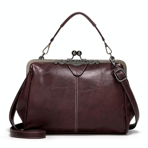 Adjustable Leather Crossbody Bag with Vintage Buckle - Coffee - Main Image