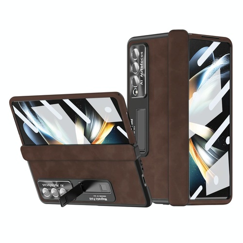 Magnetic Phone Case for Samsung Galaxy z Fold 4 - Napa Pattern - Coffee - Main Image