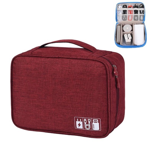 Versatile Cationic Digital Storage Bag for Data Cables - Wine Red - Main Image