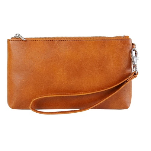 Retro Leather Clutch Bag with Zipper - 6 Inch - Brown - Main Image