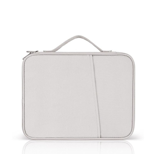 Leather Portable Bag with Cloth Texture - White - Main Image