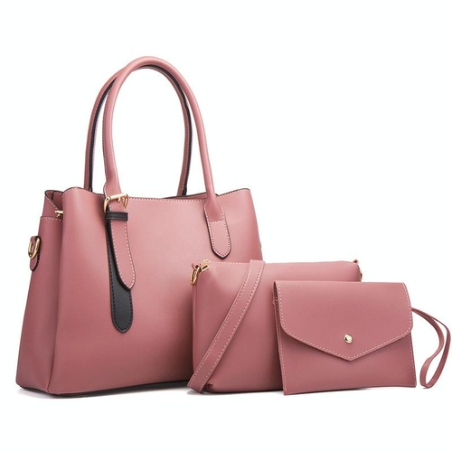 Large Capacity 3-in-1 Diagonal Handbags in Pink Pu Leather - Main Image