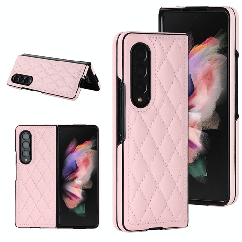 Foldable Microfiber Phone Case for Samsung Galaxy z Fold 4 - Rhombic Design - Pink - Main Image