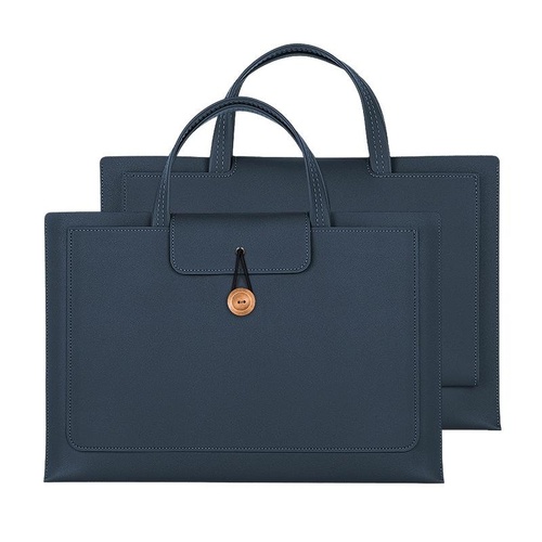 Waterproof Elastic Button Laptop Handbag - Pu Material - Navy - 13.3/14 Inch - Main Image