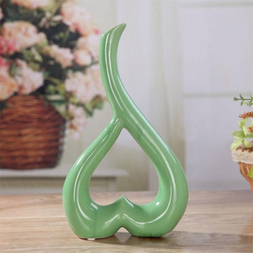 Creative Heart-shaped Ceramic Flower Vase for Home Office or Wedding Decor - Green - Main Image