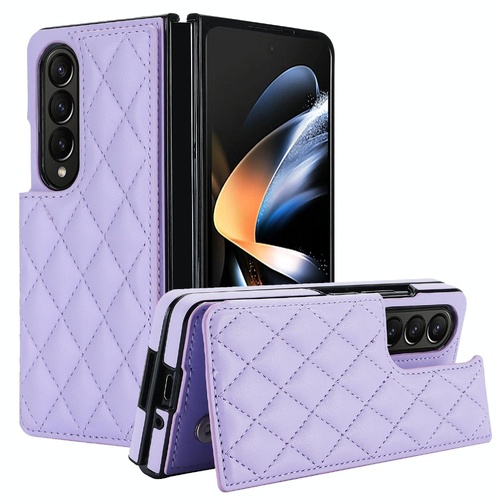 Foldable Full Coverage Double Buckle Pu Phone Case for Samsung Galaxy z Fold 4 - Purple - Main Image