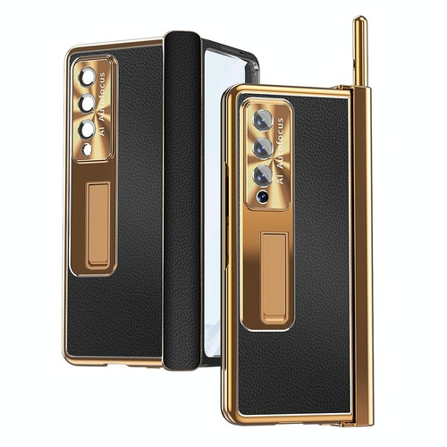 Shockproof Magnetic Litchi Pattern Phone Case for Samsung Galaxy z Fold 4 - Black Gold - Main Image