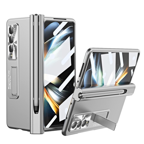 Foldable Phone Case with Pen Slot for Samsung Galaxy z Fold 4 - Electroplated - Silver - Main Image