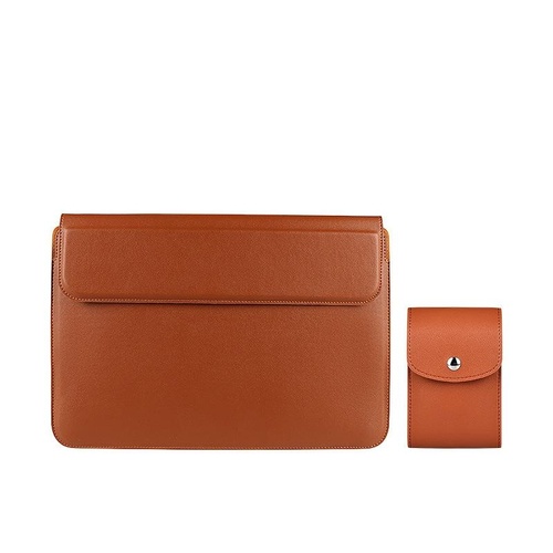 Leather Laptop Liner Bag - 14.1-15.4 Inches with Stand Function - Cowhide Yellow With Bag - Main Image