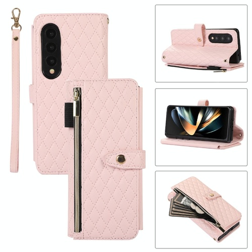 Foldable Diamond Lattice Phone Case for Samsung Galaxy z Fold 4 - Pink - Main Image