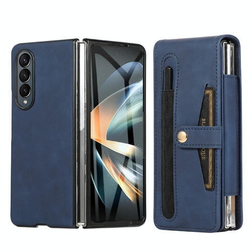 Shockproof Foldable Leather Case with Stylus for Samsung Galaxy z Fold 4 / 5g - Blue - Main Image
