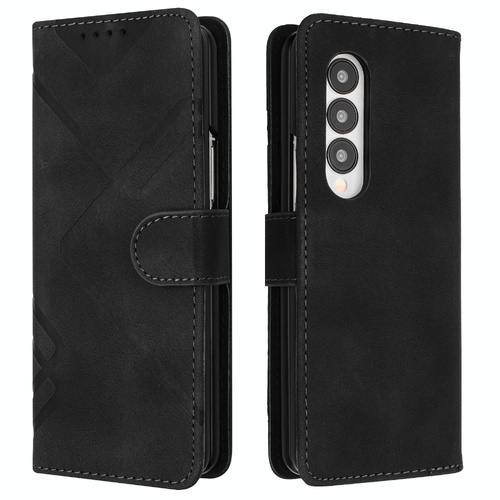 Smooth Leather Phone Case for Samsung Galaxy z Fold 4 - Line Pattern - Black - Main Image