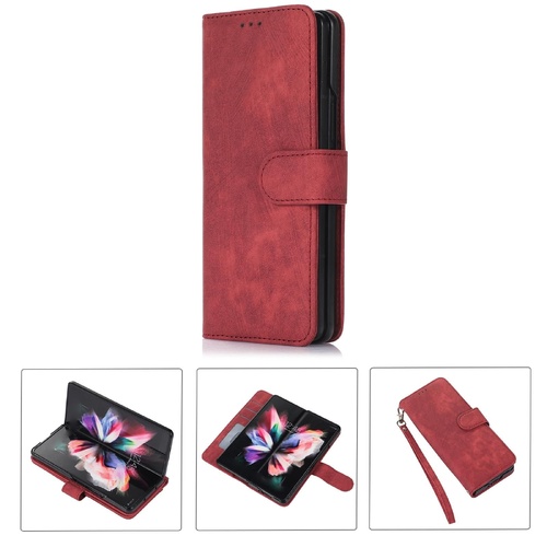 Samsung Galaxy z Fold 4 Leather Phone Case with Pen Slot - Horizontal Flip - Red - Main Image