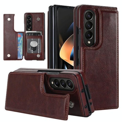 Foldable Phone Case with Double Buckle Card Slot for Samsung Galaxy z Fold4 - Brown - Main Image
