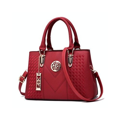 Women Leather Messenger Handbag - Stylish and Functional - Red - Main Image