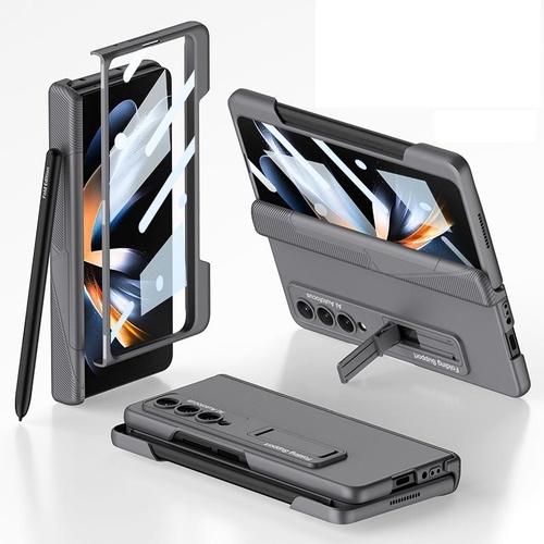 Foldable Phone Case with Magnetic Closure and Pen Slot for Samsung Galaxy z Fold 4 - Compact and Convenient - Grey - Main Image