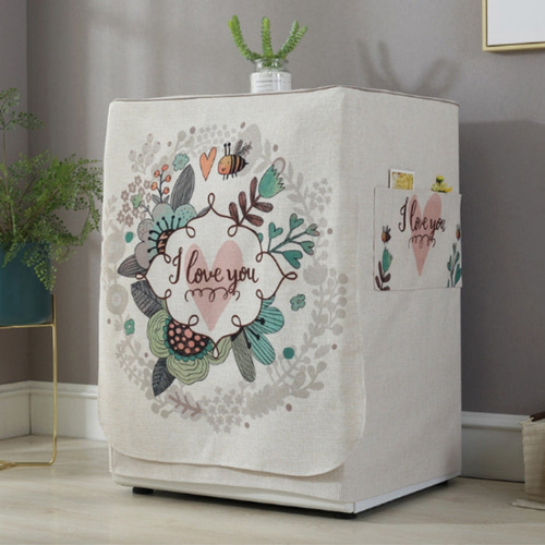 Cartoon Cotton Linen Drum Roller Washing Machine Dust Cover - 83x60x60cm Size - Love Bee - Main Image