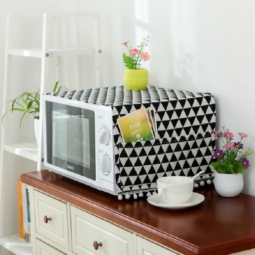 Universal Cotton Linen Microwave Dust Cover - Black Triangle - Main Image
