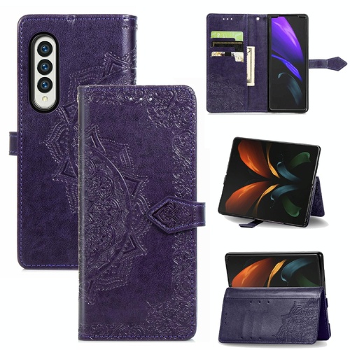 Embossed Mandala Leather Phone Case for Samsung Galaxy z Fold 4 - Purple - Main Image
