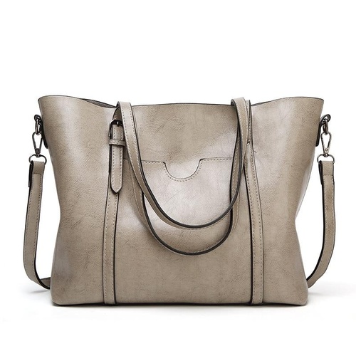 Stylish All-match Leather Handbag - Wax Finish - Dark Grey - Main Image