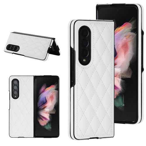 Foldable Microfiber Phone Case for Samsung Galaxy z Fold 4 - Rhombic Design - White - Main Image