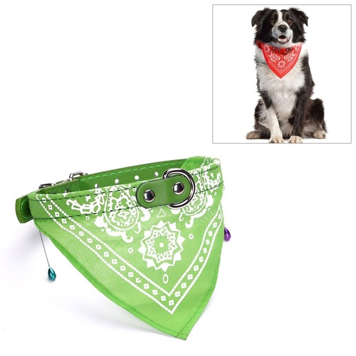 Adjustable Dog Bandana Leather Printed Soft Scarf Collar Neckerchief For Puppy Pet - Size M - Green - Main Image