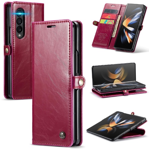 Premium Crazy Horse Leather Phone Case for Samsung Galaxy z Fold 4 - Red - Main Image