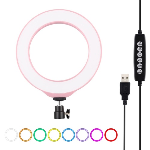 10 Mode Usb Led Ring Light with Tripod and Ball Head - 6.2 Inch Diameter - Pink - Main Image