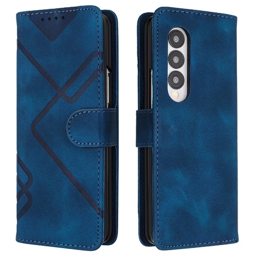 Smooth Leather Phone Case for Samsung Galaxy z Fold 4 - Line Pattern - Royal Blue - Main Image