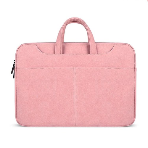 Waterproof Portable One-shoulder Handbag for 14.1 Laptops with Magic Stick & Suitcase Belt - Pu Leather Zipper Hidden Strap - Pink - Main Image