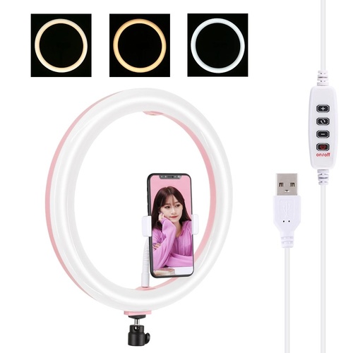 30cm Usb Dual Colour Led Ring Light with Phone Clamp - Pink - Main Image