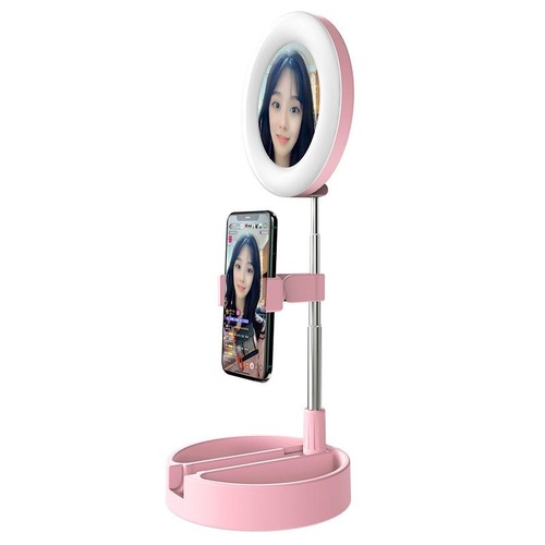 Foldable Desktop Makeup Mirror Holder with Storage - Pink - Main Image