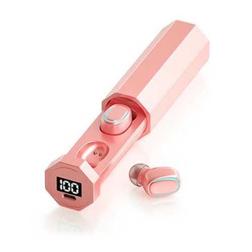 True Wireless Bluetooth Earphones with Digital Display and Charging Box - Pink - Main Image