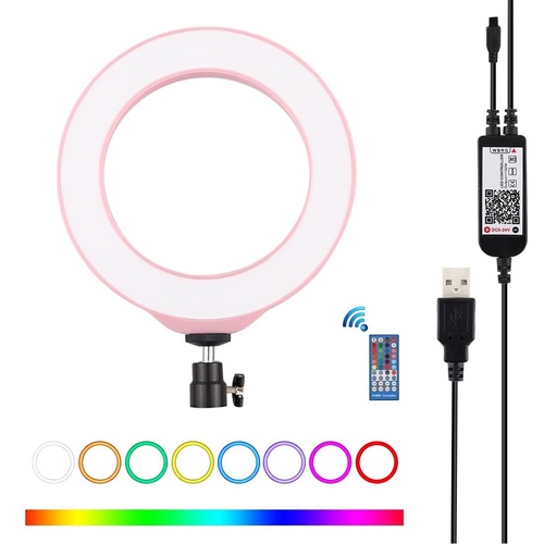 Dimmable 6.2 Usb Rgbw Led Ring Light with Cold Shoe Tripod & Remote - Pink - Main Image