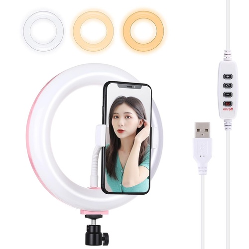 20cm Usb Dual Colour Led Ring Light with Phone Clamp - Pink - Main Image