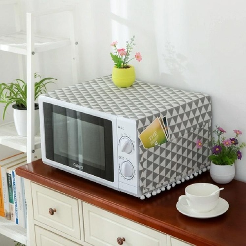 Universal Cotton Linen Microwave Dust Cover - Grey Triangle - Main Image