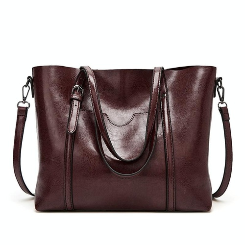 Stylish All-match Leather Handbag - Wax Finish - Deep Purple - Main Image