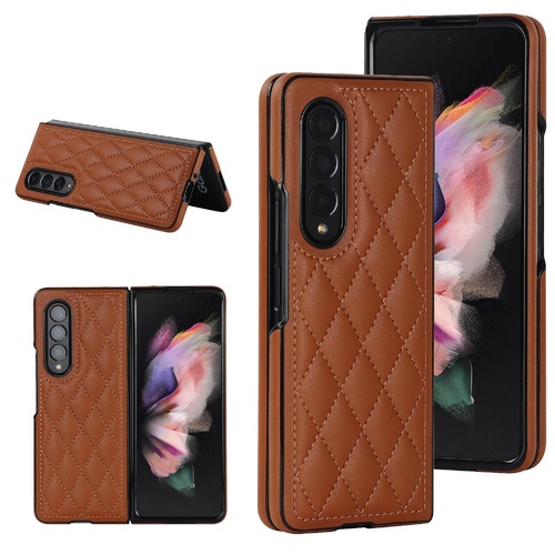 Foldable Microfiber Phone Case for Samsung Galaxy z Fold 4 - Rhombic Design - Brown - Main Image